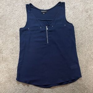 Elegant Navy Sleeveless Blouse with Zipper